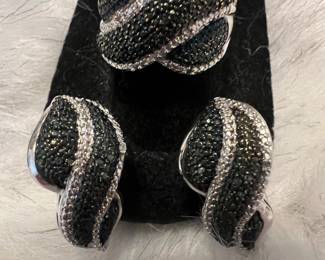 Black Crystal Ring/Earring Set Sz 7