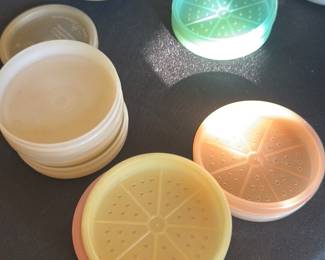 vintage Tupperware "wagon wheel" coasters