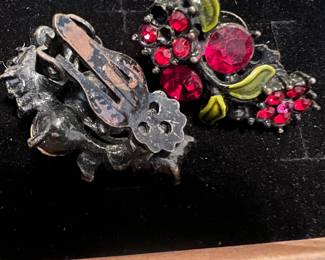 Vintage Red Rhinestone Clip Earrings