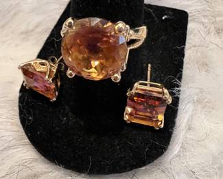 10k Pink Topaz Ring & Earring Set