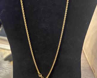 925 Gold Tone Rope Chain Necklace 22”