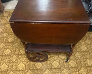  vintage mahogany drop leaf bar cart