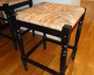 Black Bar Stool w/ hand woven Rush seat 