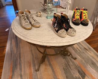 MCM Italian Carrera mable top with wrought iron base - 46" diameter