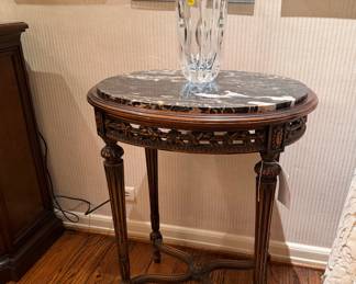 pair of Antique oval marble top side tables