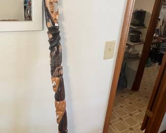UNIQUE HAND CARVED SNAKE-STYLED WALKING STICK (JAMAICAN?)