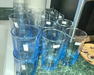 VINTAGE BLUE ANCHOR HOCKING JUICE GLASSES & TUMBLERS