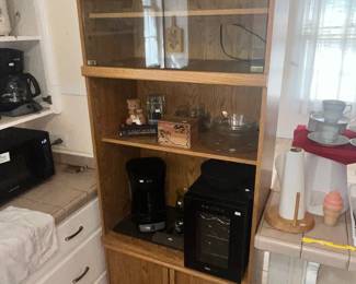 TALL STORAGE SHELF w/ GLASS DOORS AT TOP