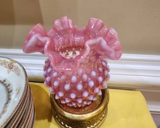 Fenton Pink Opalescent Hobnail Vase