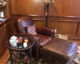 Mitchell Gold leather lounge chair & ottoman