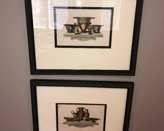 Pair antique architectural engravings ca. 1828