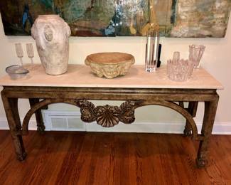 Travertine top console table