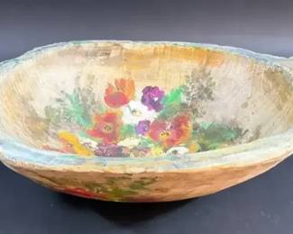 Vintage Hand Painted Wooden Bowl