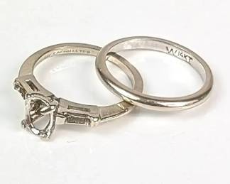 14K White Gold Band With Engagement Ring Setting