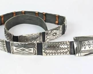 Vincent J Platero Navajo Sterling And Leather Belt