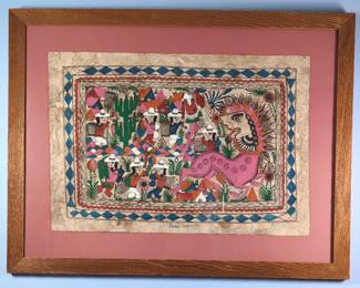 Benito Diaz Mexican Amate Folk Art Bark Painting