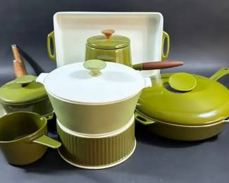 Olive Green Enamel Cookware Plus Corning Ware and Copco