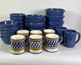 Bybee Pottery Blue Stoneware and 2008 Hand painted Starbucks Mugs