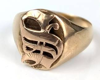 Antique 10K Rose Gold S Signet Ring