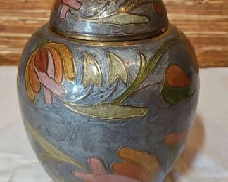 Brass Enamel Cloisonne Ginger Jar, Vintage