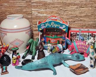 Collection Of South American Decor, with signed pottery
