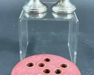 Rookwood Pottery Flower Frog Plus Sterling Cordial Cups 