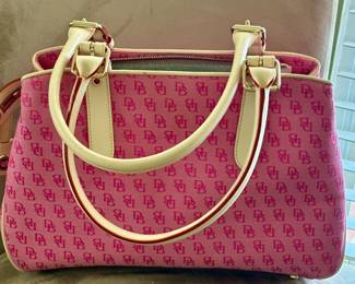 Dooney & Bourke Pink Logo Satchel Bag with Beige Leather Handles