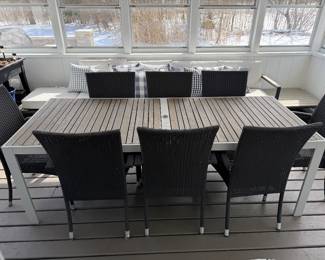 All weather patio set with wicker chairs