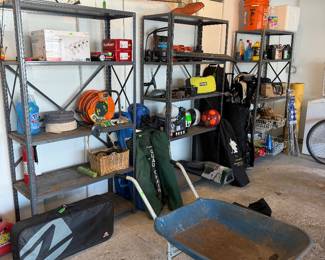 metal shelving units; garage misc.