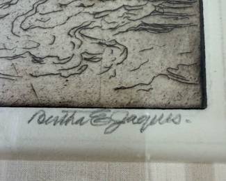 original pencil signed Bertha Evelyn Jaques etching with COA