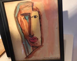 Small watercolor, drawing signed T. Hilliard, Patterson, 1950