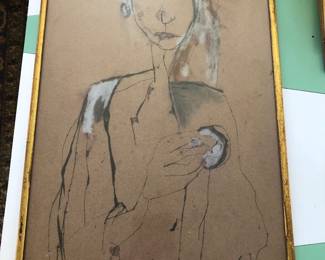 Saul Leiter drawing with a Cleveland Ten-Thirty Gallery label 