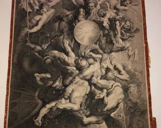 1621 engraving titled The Fall of the Rebel Angels by Lucas Emil Vorsterman after the original painting by Peter Paul Rubens. 