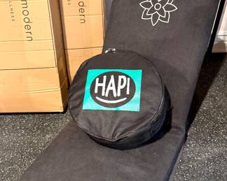$60 Mindful Modern meditation chair. (We have 3 more new in box for $120 each.) ($120 HAPI slim steel drum)
