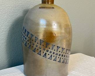 Early 1900s Salt Glaze Pottery Jug with Geometric Design West Copake, NY