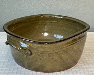 Vintage Jugtown Ware Handcrafted Pottery Olive Green Ceramic Serving Bowl