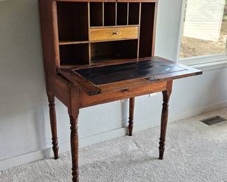  Antique Secretary Desk Drop Front Primitive Wood 31.5 x 18.5 x 47 Dovetailed