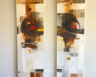  Abstract Dual Panel Wall Art, 2005 Abstract Art Pair Signed Canvas Acrylic Giclée