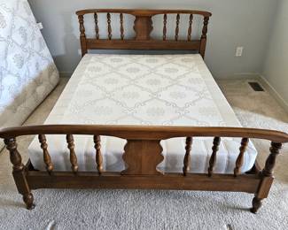  - Heywood Wakefield Queen Bed Frame Solid Wood Spindle Headboard Footboard
