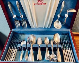 Community Plate Serving Set for 12 Housed in Rogers Bros. Wooden Chest