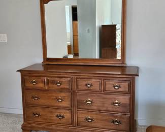 Heywood Wakefield 6 Drawer Dresser w Mirror Solid Wood Dovetail 56"W