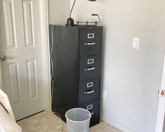 - Complete Office Equipment Set: 4-Drawer Letter Size File Cabinet with Desk Lamp, Note Punch, & Silver Mesh Trash Can