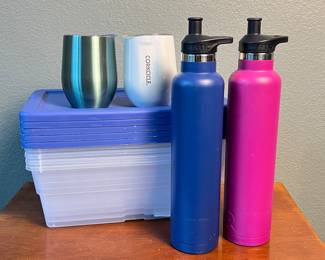  Two RTIC 26oz Insulated Water Bottles, Corkcicle Tumblers & 5 Storage Containers