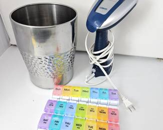 Stainless Wastebasket, Pill Organizers, Clothes Steamer