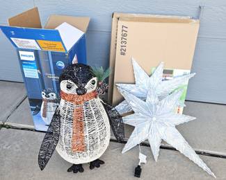 Holiday Outdoor Lighted Penguin & LED Bethlehem Star Decorations