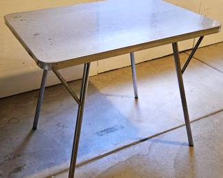 Mid Century Modern Laminate Top Table w Metal Edge 35x25