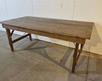  Large Vintage Solid Wood Work or Dining Table with Folding Legs