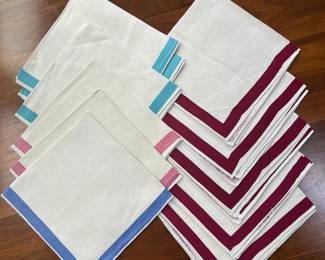  Vintage Set of Linen Table Napkins with Colored Borders from "The Denver"