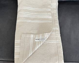 -Queen Cotton Woven Blanket in Taupe with White Stripes by Threshold