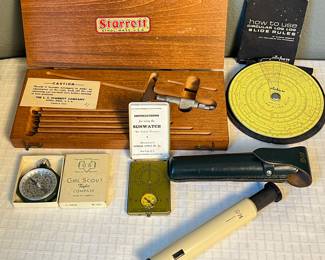  Vintage precision instruments includes tools for measurement, calculation, and navigation